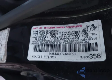 2002 Mitsubishi Montero Sport Es/Ls из США, поврежденный, VIN JA4LS21H72J063708